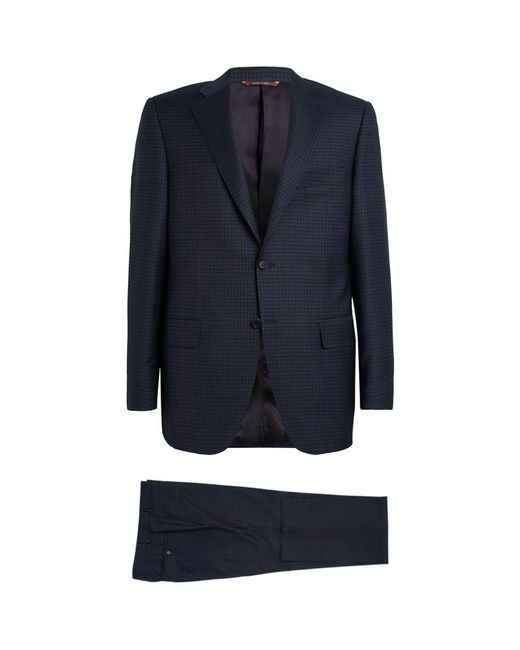 Canali Blue Wool Micro-check Single-breasted Suit for men