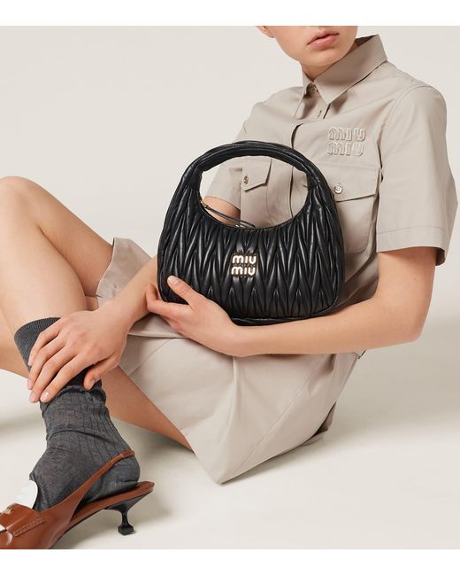 Miu Miu Black Matelassé Leather Wander Top-Handle Bag