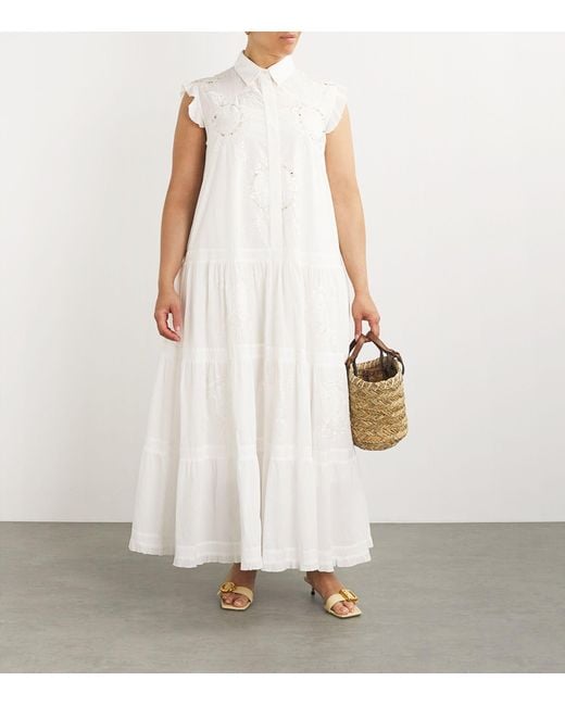 Marina Rinaldi White Cotton Voiled Embroidered Dress