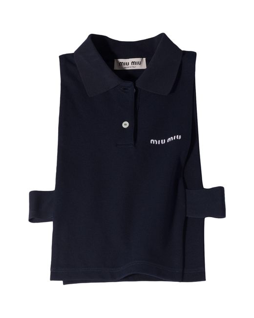 Miu Miu Blue Cotton Piqué Sleeveless Polo Shirt