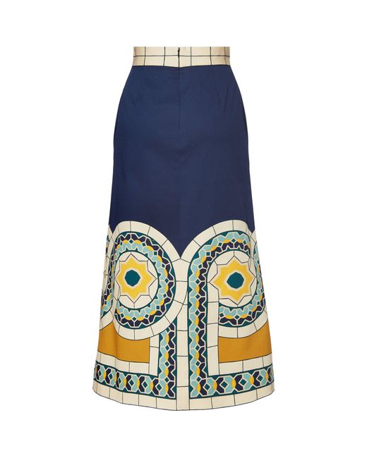 LaDoubleJ Blue Printed Baia Midi Skirt