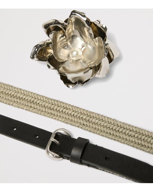 Weekend by Maxmara Metallic Leather-Linen Flower Belt