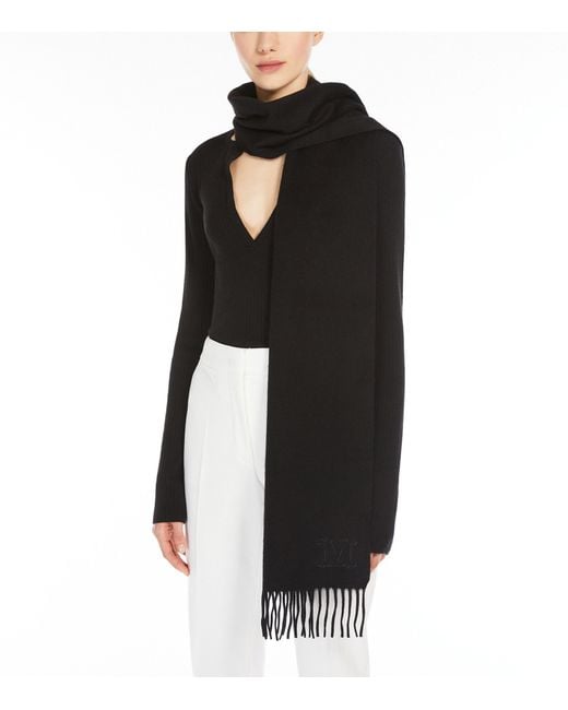 Max Mara Black Cashmere Monogram Scarf