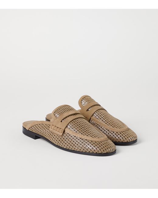 Brunello Cucinelli Brown Leather Slippers