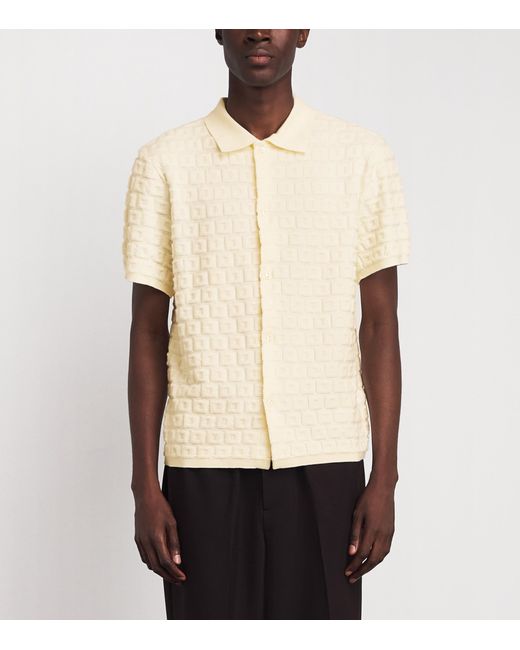 Sandro White Terry Knit Jacquard Short-Sleeve Shirt for men