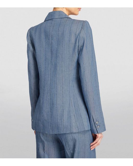 L'Agence Blue Linen-cotton Chamberlain Striped Blazer