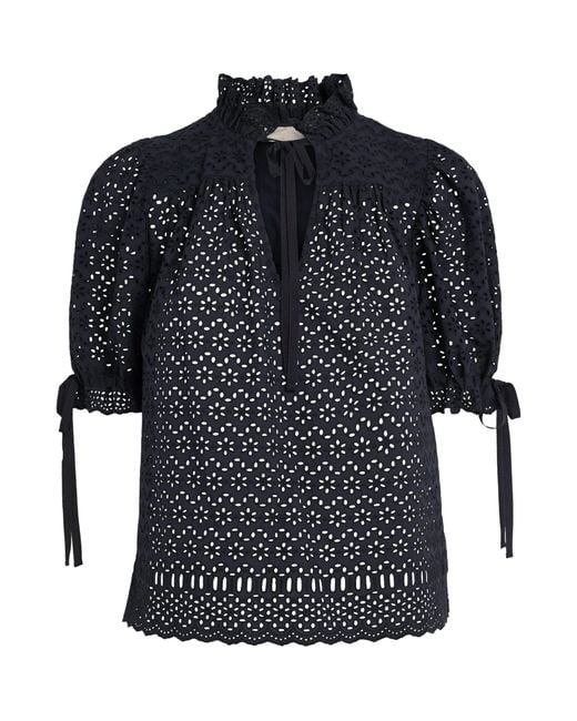 Ulla Johnson Blue Broderie Anglaise Alouette Blouse