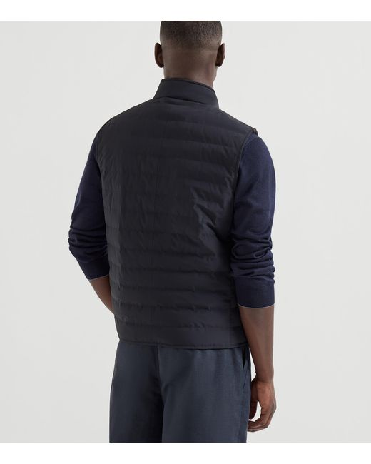 Brunello Cucinelli Blue Bonded Taffeta Down Gilet for men