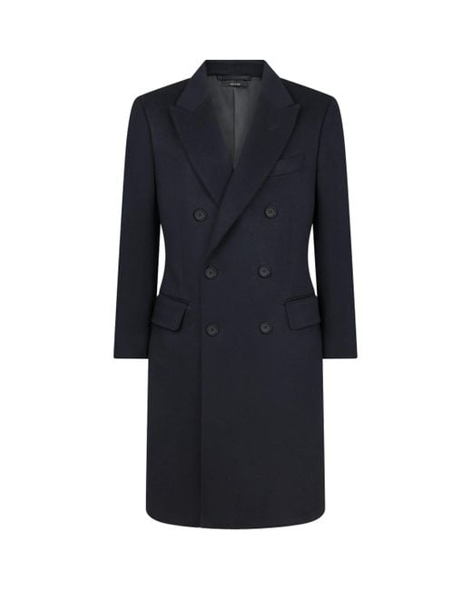 Tom Ford Blue Wool-Cashmere Double-Breasted Coat for men