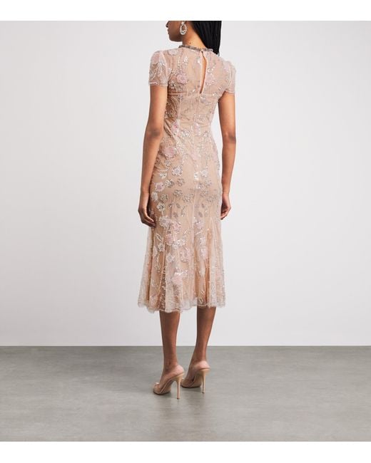 Self-Portrait Pink Sequinned Flower Midi Dress