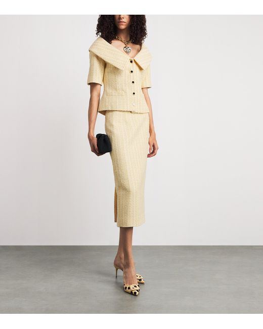 Alessandra Rich Natural Tweed Sequin-Embellished Midi Skirt