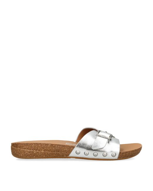 Fitflop White Leather Buckle Slides 30