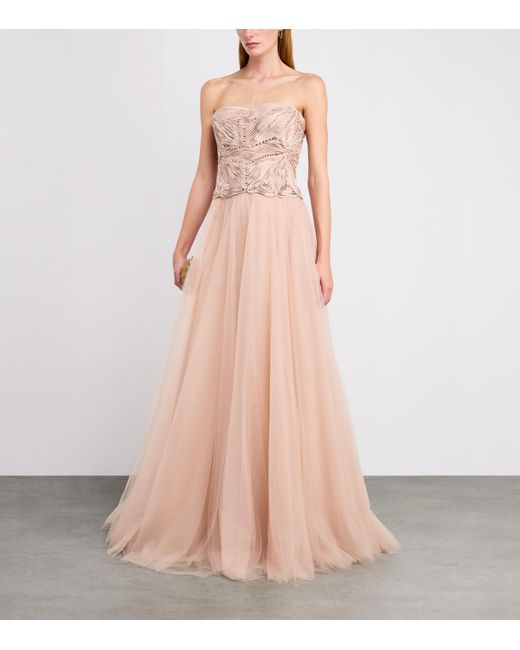 Costarellos Pink Georgette Vietta Gown