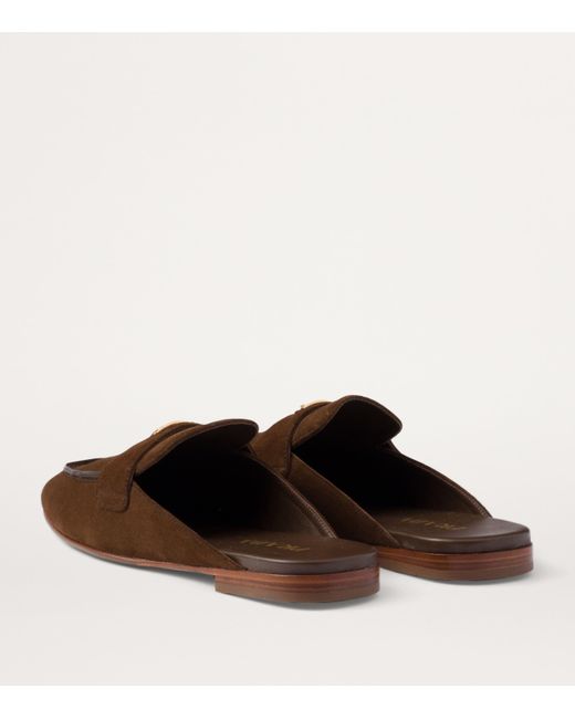 Prada Brown Suede Triangle Mules