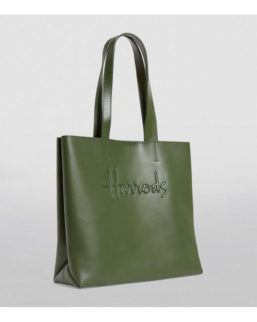 Harrods Green Medium Leather Kensington Tote Bag