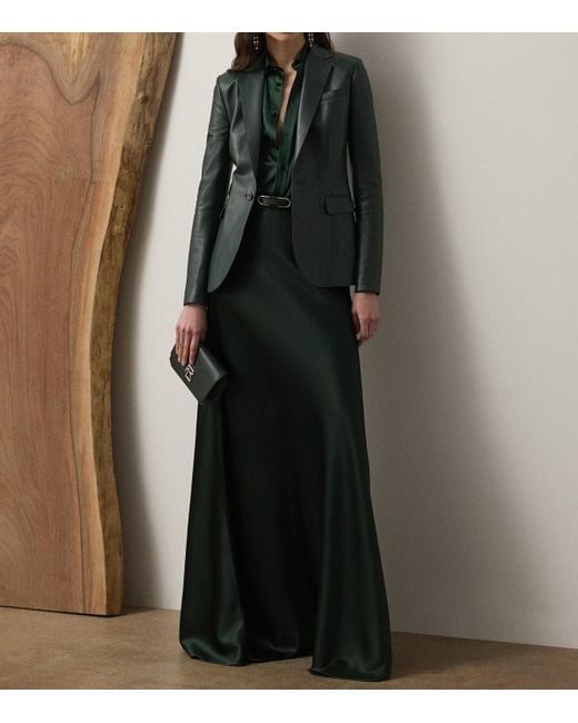 Ralph Lauren Green Stretch Satin Masina Maxi Skirt