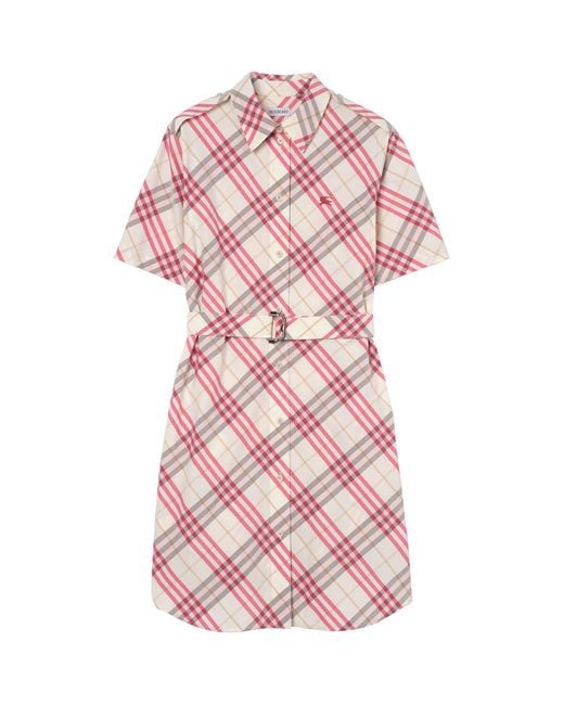 Burberry Pink Cotton Check Mini Shirt Dress