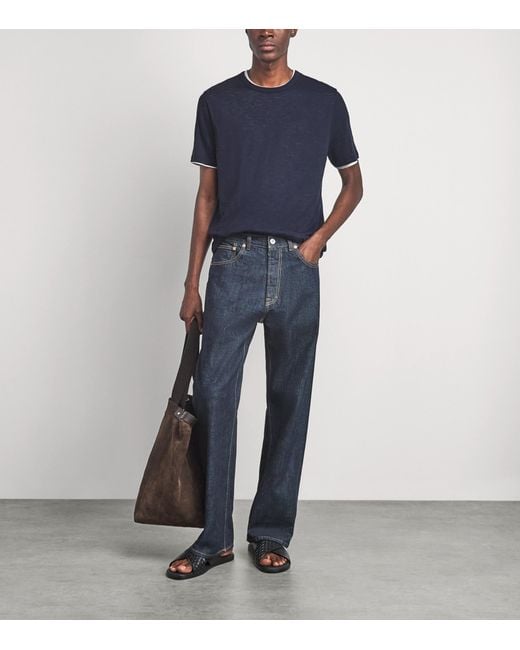 Vince Blue Pima Cotton Slub Double-Layer T-Shirt for men
