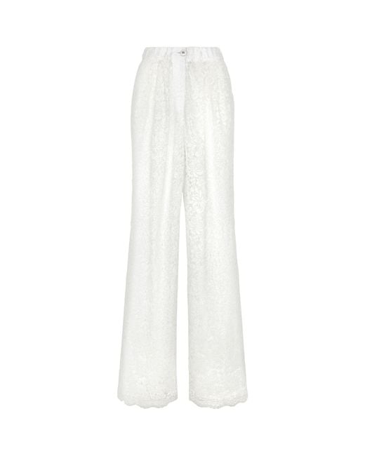 Dolce & Gabbana White Lace Wide-leg Trousers
