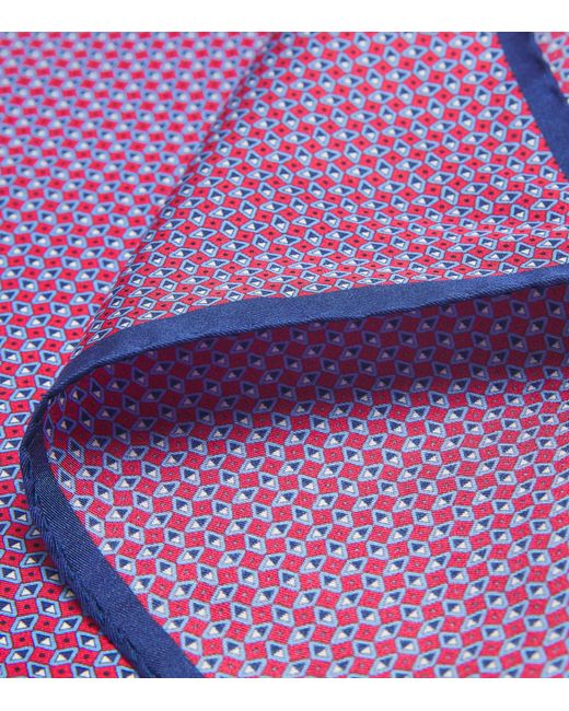 Canali Purple Silk Printed Pocket Square for men