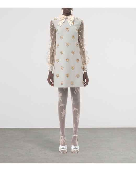 Valentino White Wool-Silk Embroidered Mini Dress