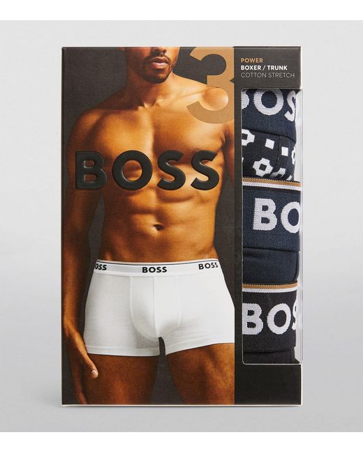 Boss Black Stretch-cotton Power Trunks (pack Of 3) for men