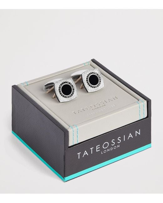 Tateossian Black Rhodium-Plated Graffiato Rounded Square Cufflinks for men