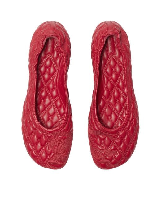 Burberry Red Leather Quilted Sadler Ballet Flats