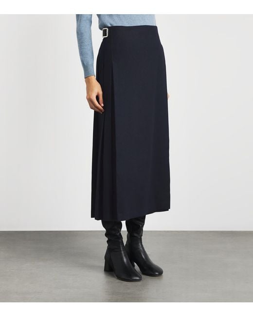 Johnstons Blue X Le Kilt Wool-Cashmere Pleated Midi Skirt