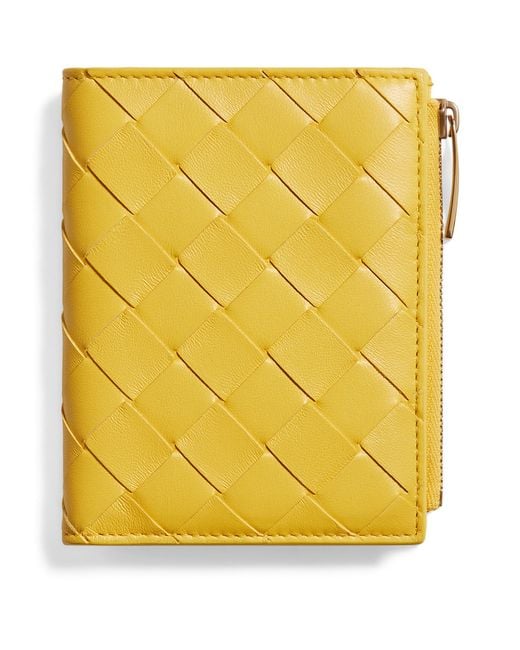 Bottega Veneta Yellow Small Leather Intrecciato Bifold Wallet