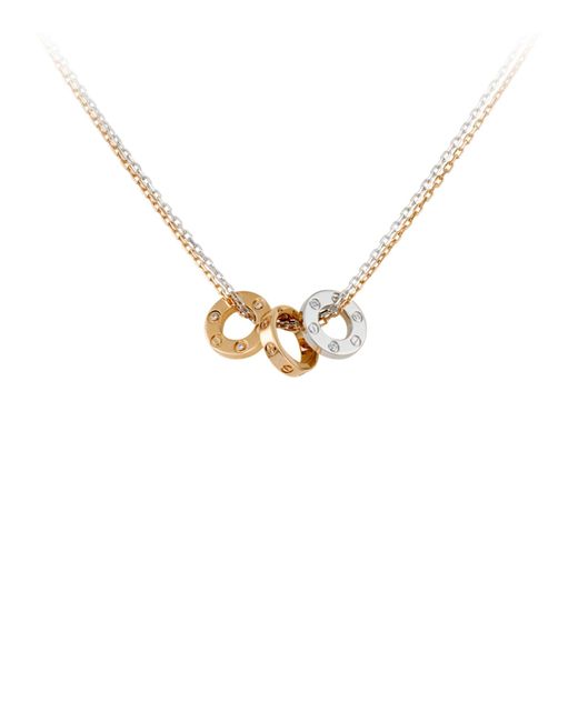 Cartier Metallic White, Rose Gold And Diamond Love Necklace