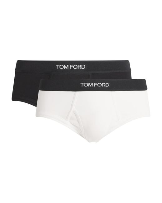 Tom Ford Black Cotton-Stretch Logo Briefs (Pack Of 2) for men