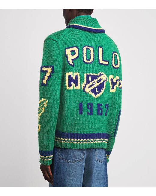 Polo Ralph Lauren Green Wool Varsity Zip-Up Cardigan for men