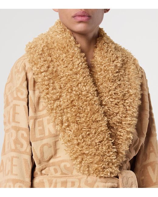 Versace Natural Faux Fur-Trim Monogram Robe