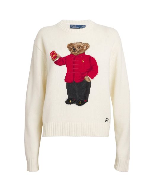 Polo Ralph Lauren White Wool Polo Bear Sweater