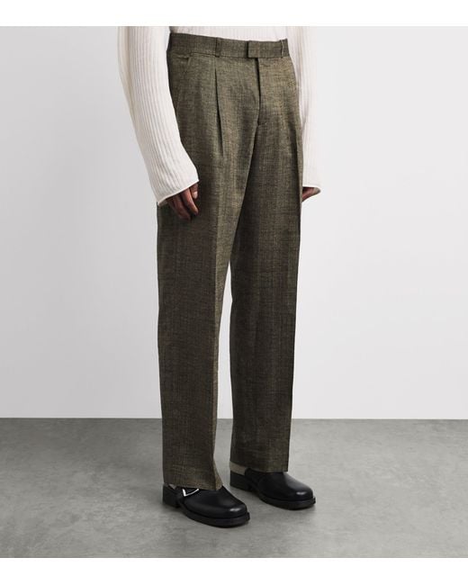 Our Legacy Gray Linen-Silk-Cotton Slack Straight Trousers for men