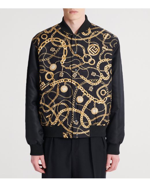 Balmain Gray Silk Reversible Chain Bomber Jacket for men