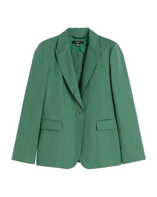 Weekend by Maxmara Green Cotton-Linen Single-Breasted Blazer