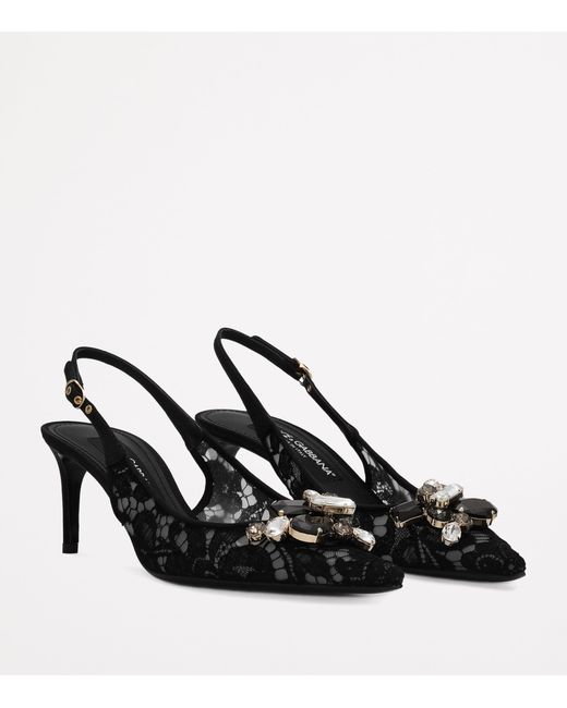 Dolce & Gabbana Black Lace Embellished Slingback Sandals 60