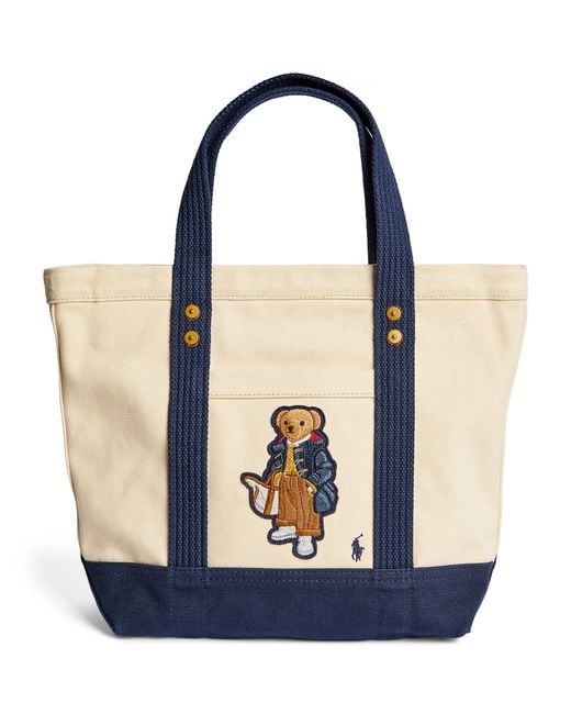 Mother Blue Small Canvas Polo Bear Tote Bag