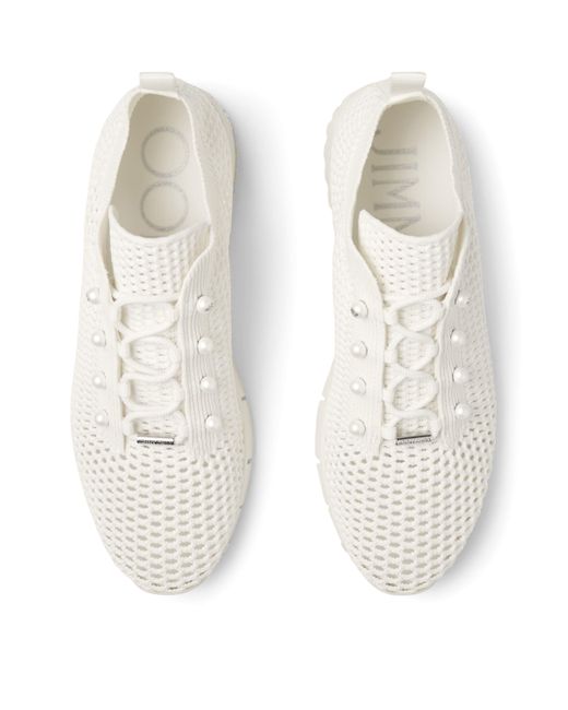 Jimmy Choo White Veles Pearl-Embellished Knitted Low-Top Trainers