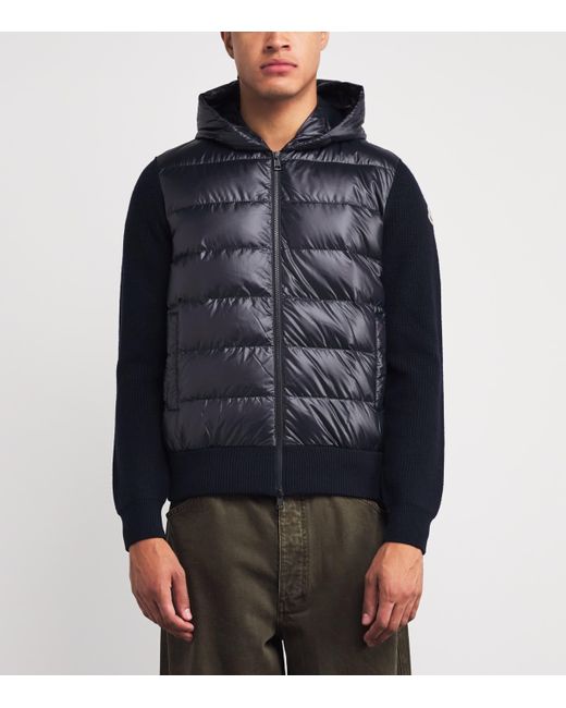 Moncler Blue Wool Down-Front Hoodie for men