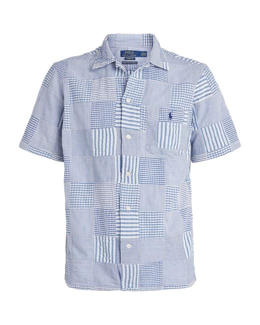 Polo Ralph Lauren Blue Seersucker Cotton Patchwork Shirt for men