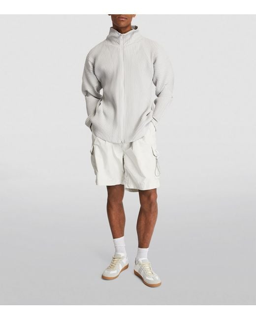 Homme Plissé Issey Miyake White Pleated Zip-Up Cardigan for men