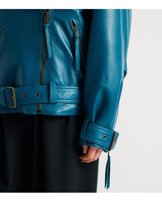 Balmain Blue Lambskin Biker Jacket