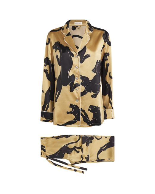 Olivia Von Halle Metallic Silk Panther Print Lila Perriand Pyjama Set