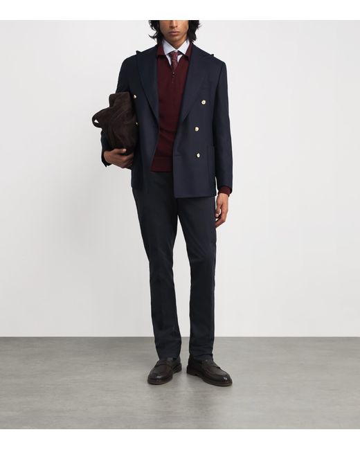 Corneliani Blue Virgin Wool Double-Breasted Blazer for men