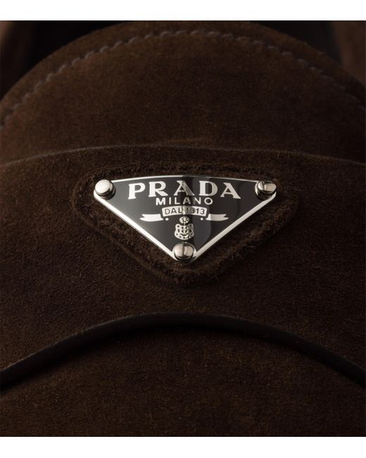 Prada Brown Suede Triangle Loafers for men