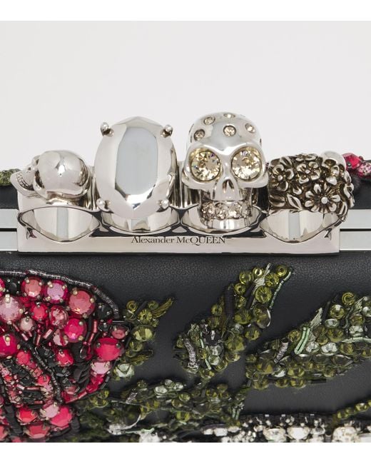 Alexander McQueen Metallic Leather Embellished Skull Knuckle Clutch Bag
