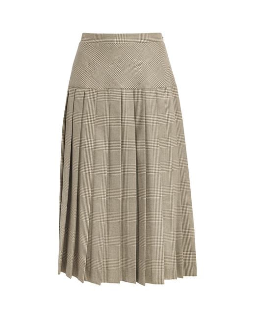 Alessandra Rich Natural Wool Prince Of Wales Check Pleated Skirt